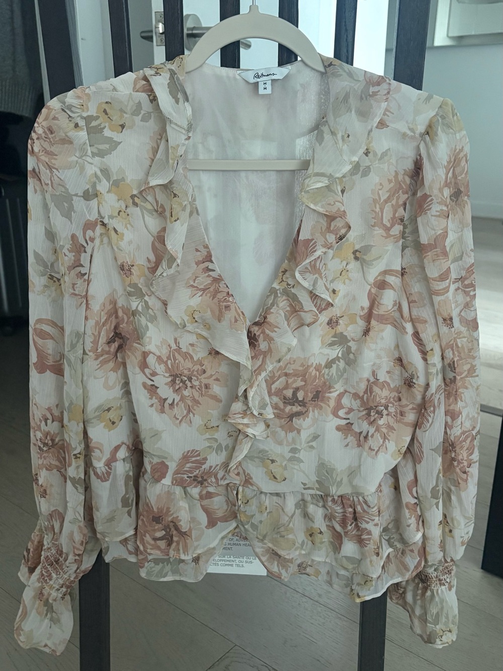 Reitmans Cream Blouse with Blush and Tan Floral Print